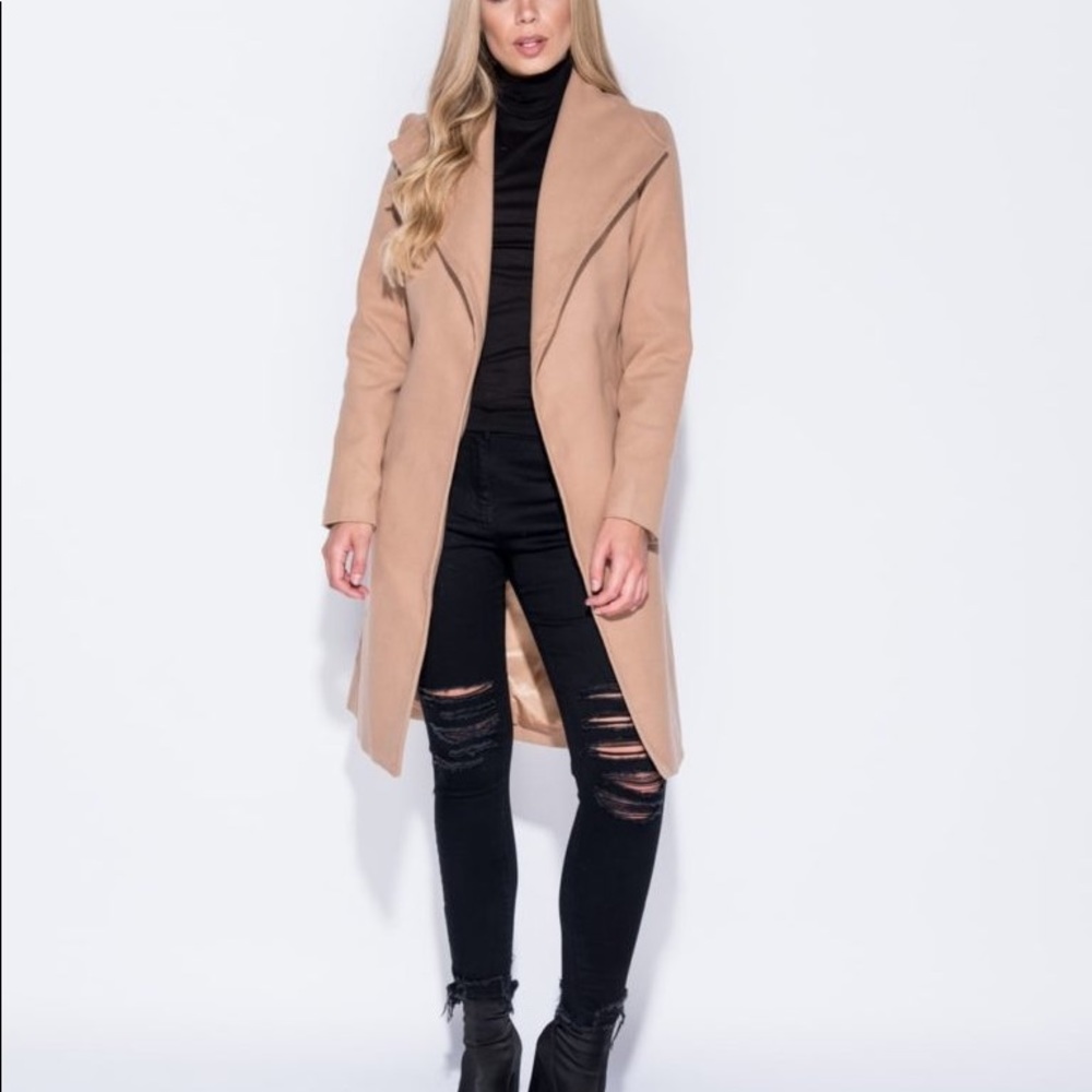 Camel duster coat faux wool